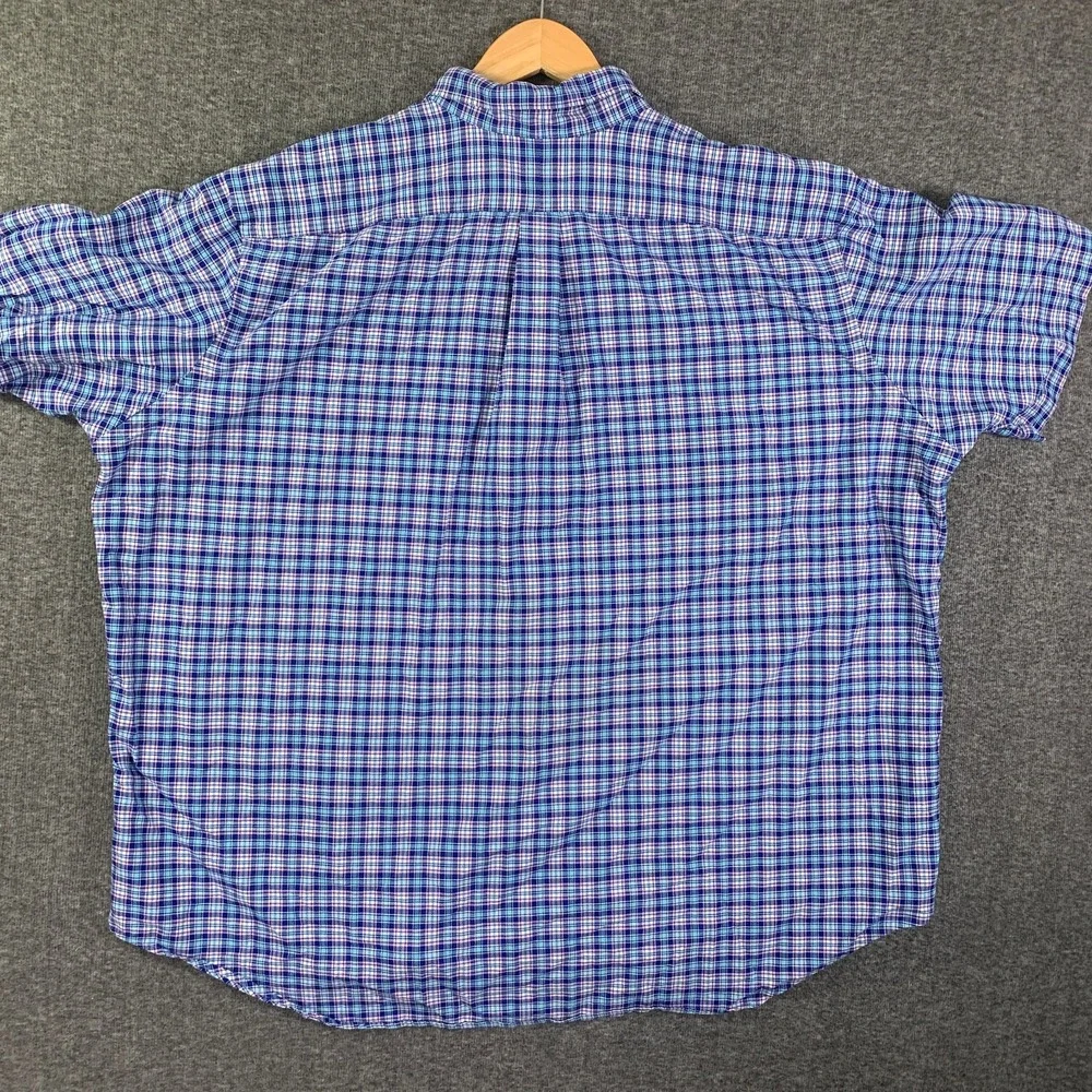 Polo Ralph Lauren Oxford Shirt Men 3XB Plaid Blue Short Sleeve Cotton Oversize